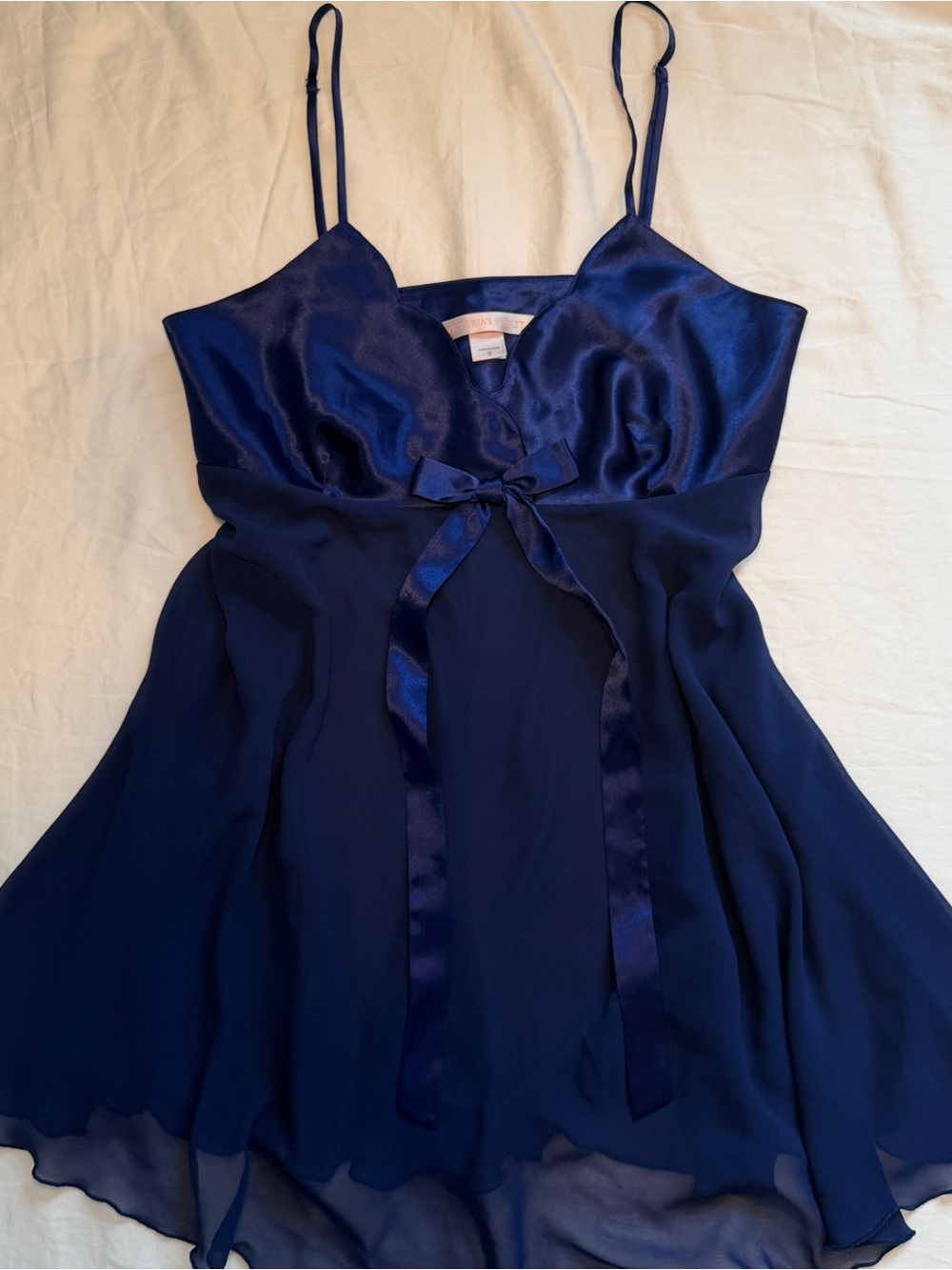 Y2K Victoria’s Secret Dark Blue Satin & Chiffon Babydoll Lingerie Dress